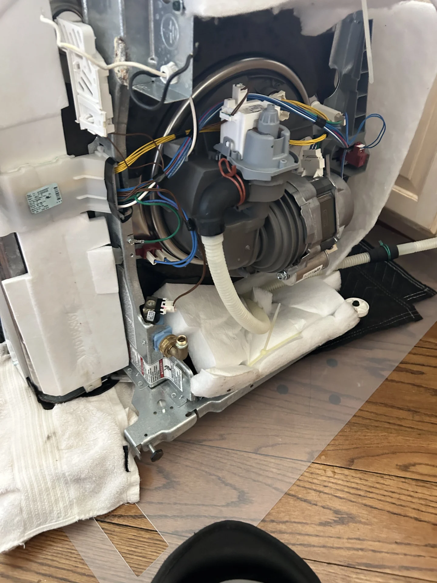 KitchenAid dishwasher disassembled during electrical repair