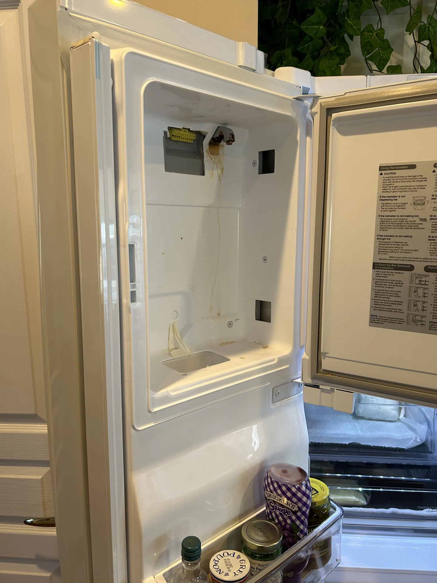 TI Constant Inc. technician replacing LG fridge door due to frozen ice maker line